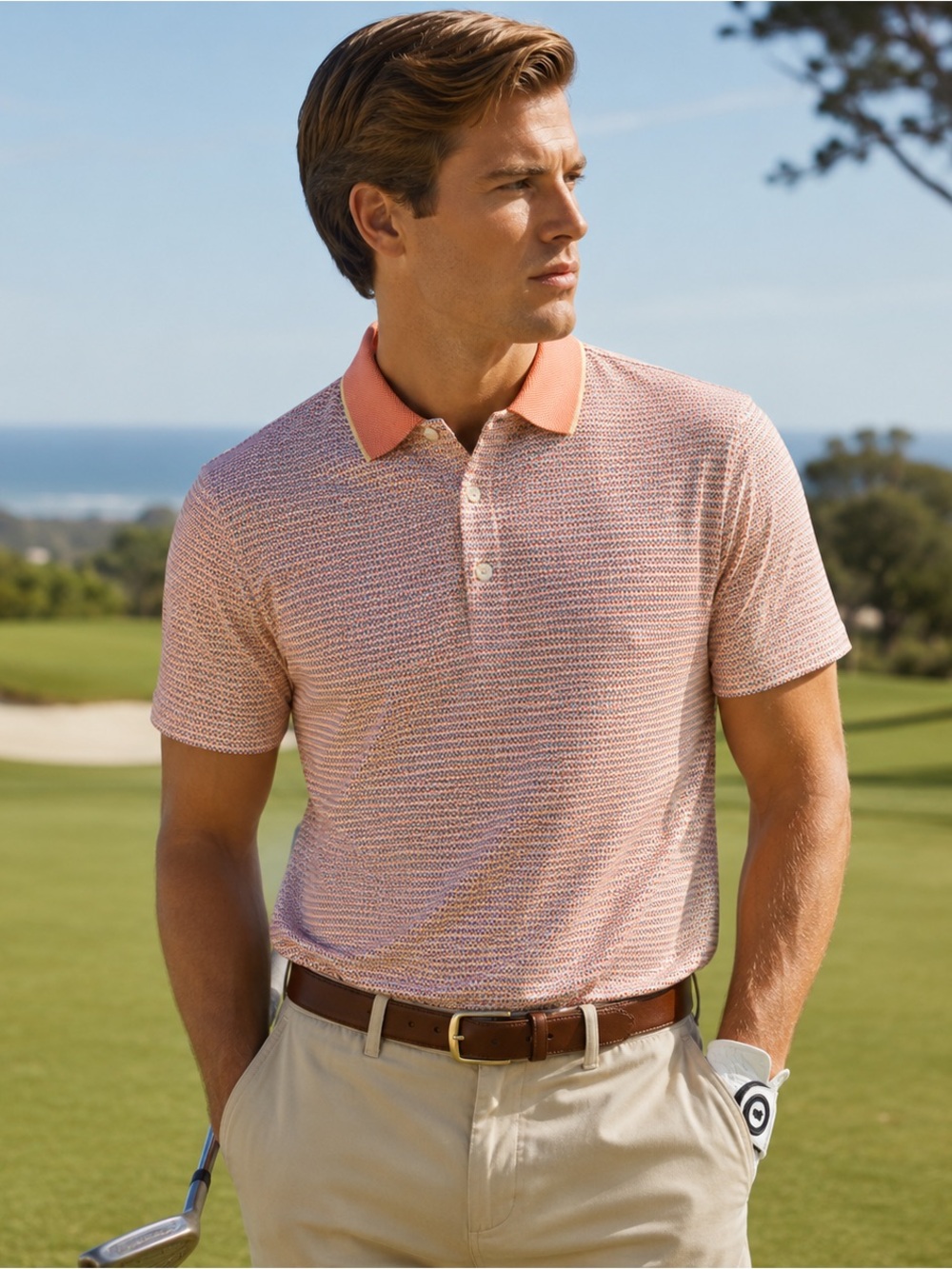 Peter Millar Men's Large Polo Double Mercerized Cotton Micro Check Luxury Golf